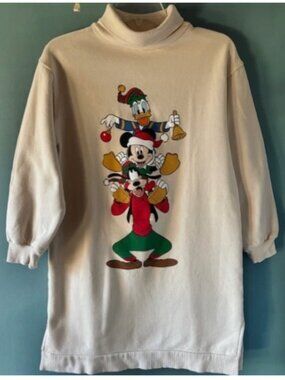 Disney Zara Youth 13/14 Mickey Mouse Goofy Donald Christmas Sweatshirt Cream